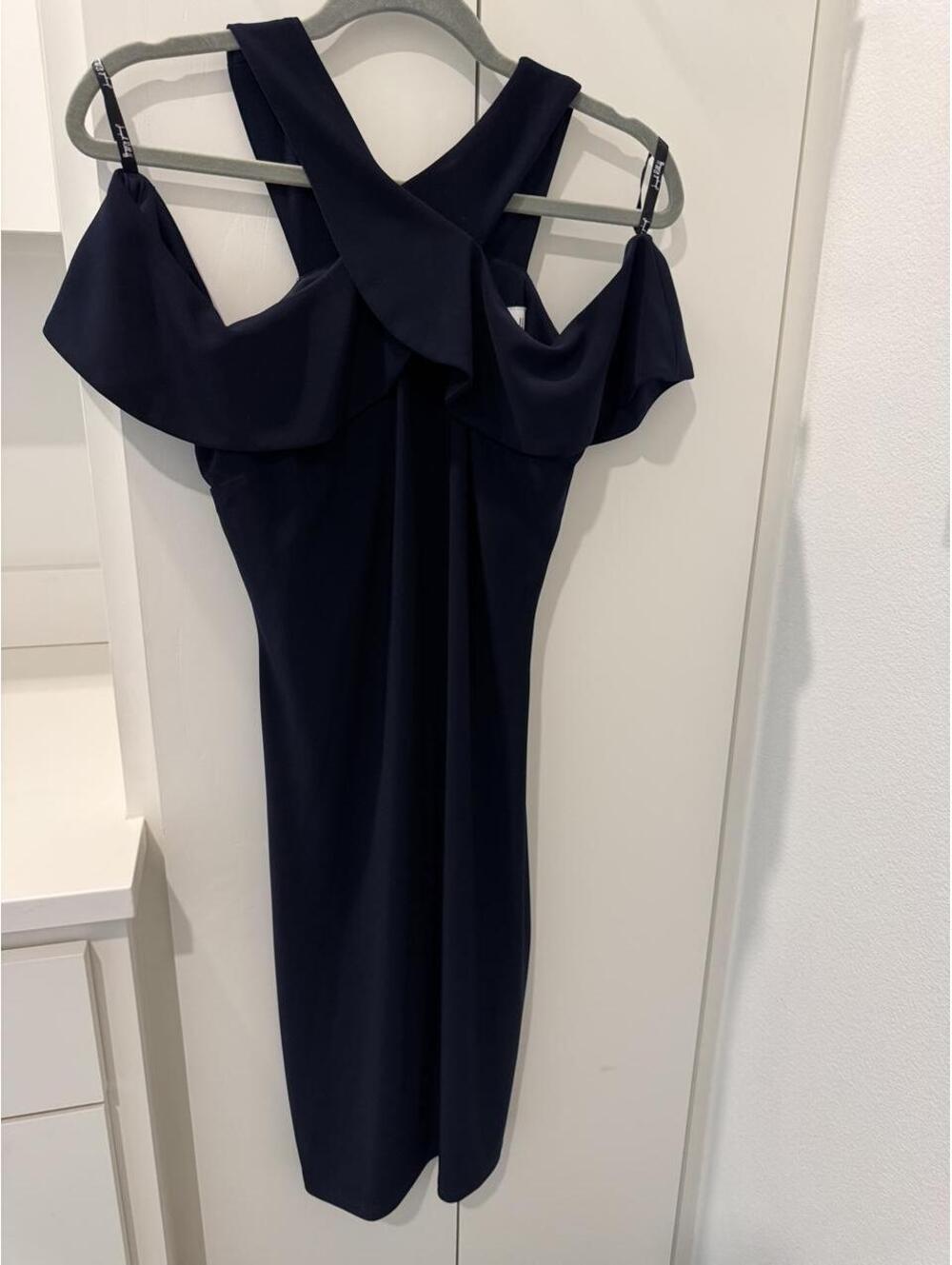 Joseph Ribkoff Navy Cold Shoulder Ruffled Dress - Picture 2 of 3